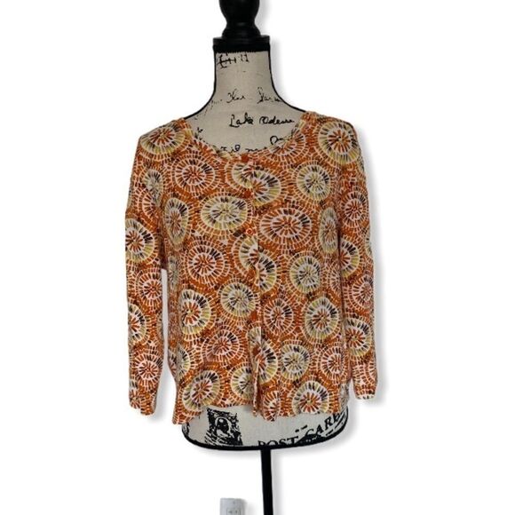 Rafaella Abstract Print Button Front Blouse | Size LP | 100% Cotton - Picture 2 of 6